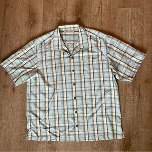 Island Grandpa core Tommy Bahama Beige and Light Blue Plaid Shirt silk mens XL
